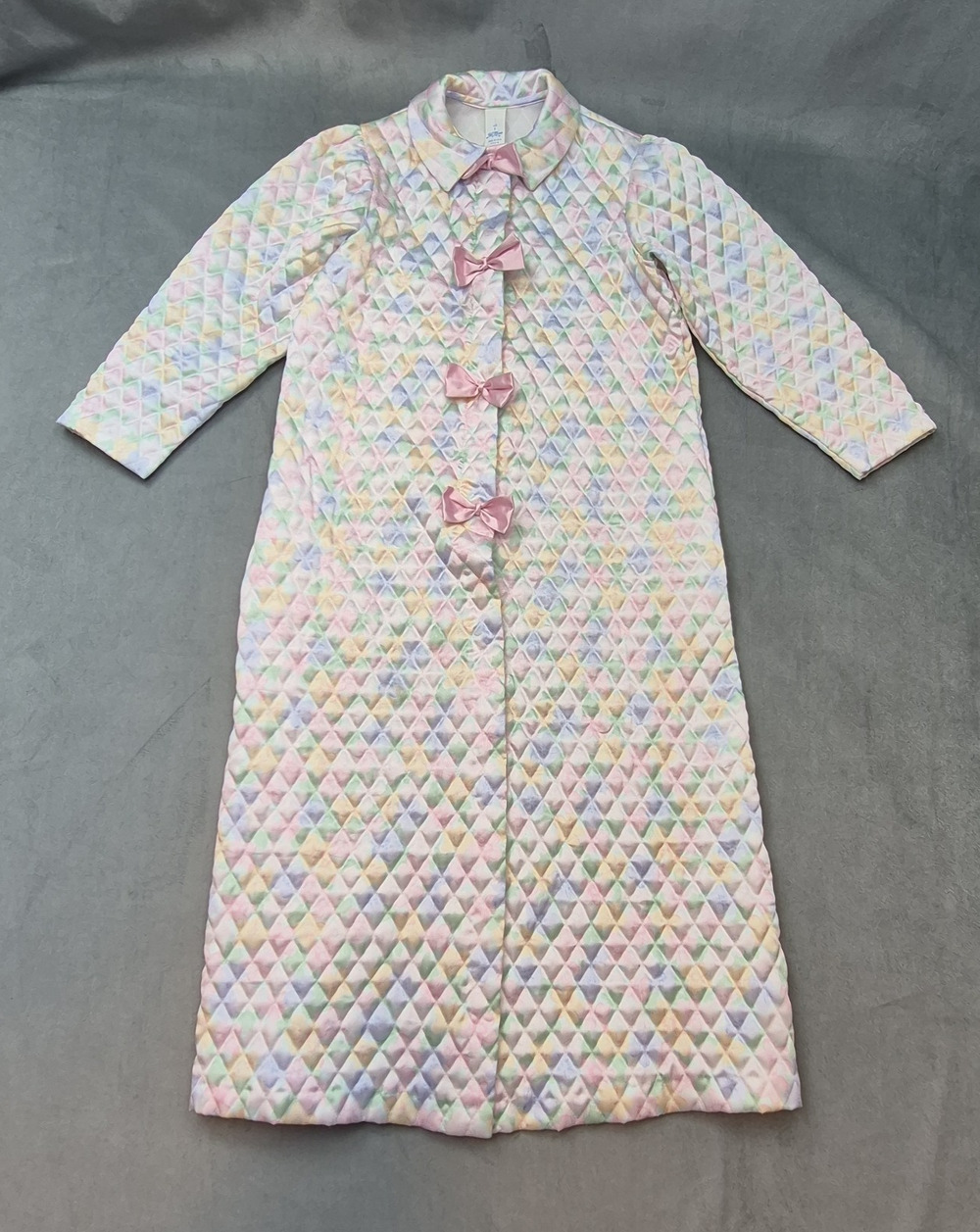 Vintage Her Majesty Quilted Floral House Robe Pastel Colors Girls Sz 8 USA Made
